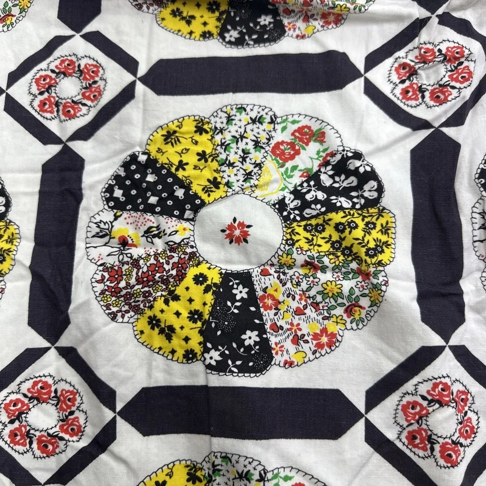 Vintage Dresden Plate Quilt Print Flat Sheet Floral Patchwork Retro Twin Full
